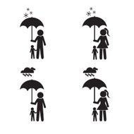 Person holding umbrella and child set