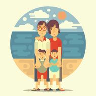 Family Portrait on Sea Background flat design