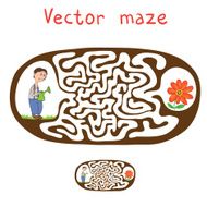 Vector Maze Labyrinth with Gardener and Plant N6