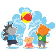 Furry children plays with a ball