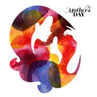 Watercolor mother silhouette with her baby Card of Happy Mother