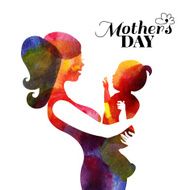 Watercolor mother silhouette with her baby Card of Happy Mother N2