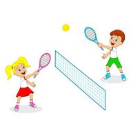 boy and girl playing tennis