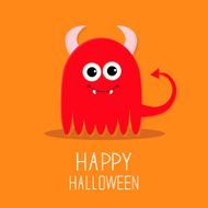 Cute red evil monster horns and fangs Halloween card Flat