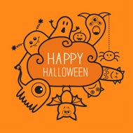 Halloween countour doodle Ghost bat pumpkin spider monster set Cloud