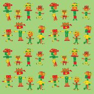 cheerful robots men on a green background