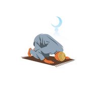 Islamic Prayer on his knees turned to God Vector Illustration