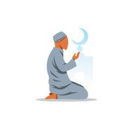 Islamic Prayer on his knees turned to God Vector Illustration N3