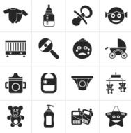 Black Baby children and toys icons