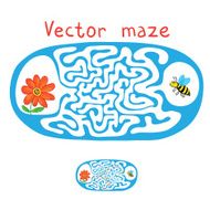 Vector Maze Labyrinth with Flying Bee and flower N3