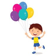 Boy holding balloons isolated