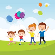 Cheerful family running with balloons