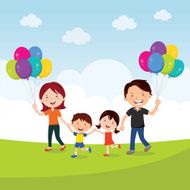 Cheerful family running with balloons N2