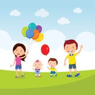 Cheerful family running with balloons N3