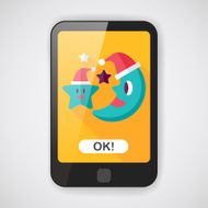moon and star with Christmas hat flat icon N2