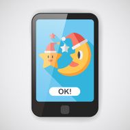 moon and star with Christmas hat flat icon N3