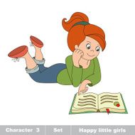 Vector cartoon little cute girl read the book
