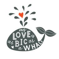 Hand drawn vector illustration Whale lettering typography print poster