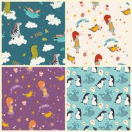 Set of cute animals pattern seamless vector illustration