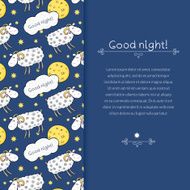 Vector border with images cute sheep on background night sky