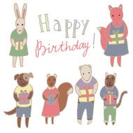 Adorable animals with presents Birthday party seamless vector pattern
