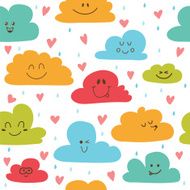 Cute hand drawn seamless pattern with clouds drops and hearts