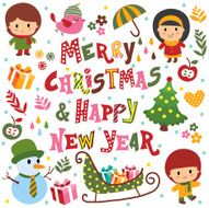 christmas and new year greeting elements set