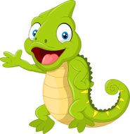 Cartoon cute Chameleon waving hand on white background