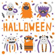 Vector set of cute halloween monsters with toothy smiles