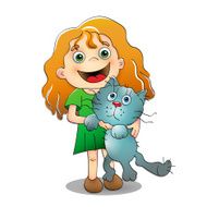 Little girl holding the cat in her arms