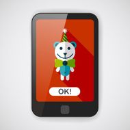 birthday teddy bear flat icon with long shadow eps10 N7