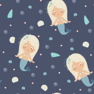 Cute little mermaid blue seamless pattern