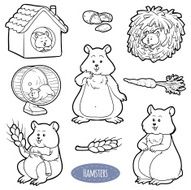 Colorless set of cute domestic animals and objects (hamster)