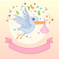 Hand drawn illustration - Stork brought newborn Vector