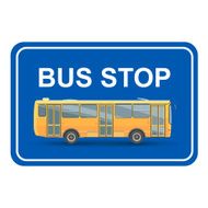 Yellow bus stop blue sign