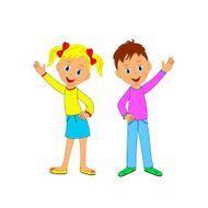 boy and girl smiling waving their hand