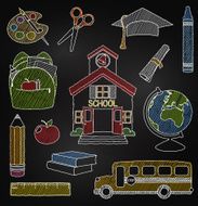 Vector Set of Hand Drawn Chalkboard Doodle School Vectors