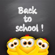 Back to school Card with funny chickens