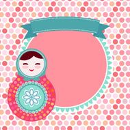 Russian dolls matryoshka white background pink blue colors vintage card