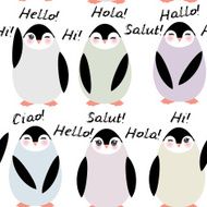 Funny penguins Hello in English Spanish Italian German French Language N2