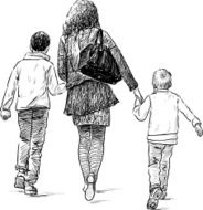 mother with her sons on a walk