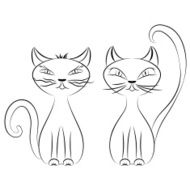 Line drawing of two cats