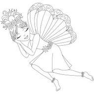 Cute fairy in dress is sleeping coloring book page