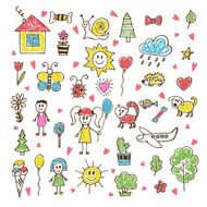Doodle children drawing Hand drawn set