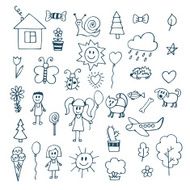Children drawing Doodle set of objects from a child&#039;s life