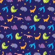 Vector Colorful Dinosaurs Rows Seamless Pattern Vibrant Stegosaurus Cute Pterodactyl