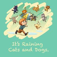 Boy with umbrella under the rain