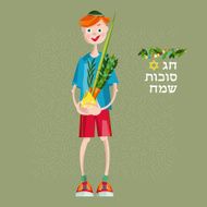 Boy holding ritual plants for Sukkot Jewish holiday tradition