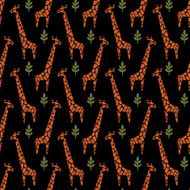 Giraffes seamless pattern on black background Safari animal