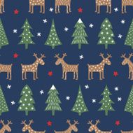 Seamless Christmas pattern - Xmas trees deer stars and snowflakes